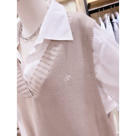 브이넥 앞뒤편차 롱니트 조끼