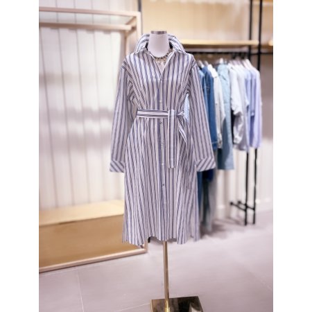 트임 디테일 롱기장 스트라이프 셔츠