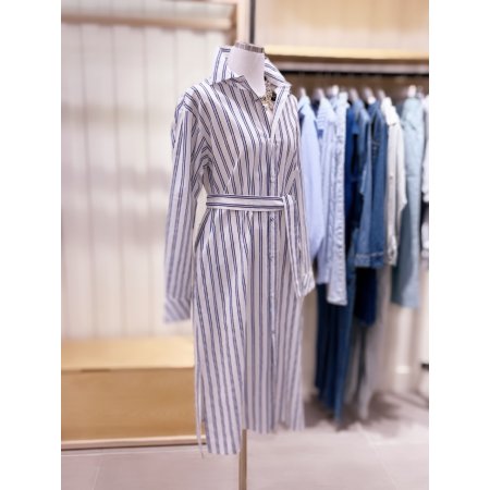 트임 디테일 롱기장 스트라이프 셔츠