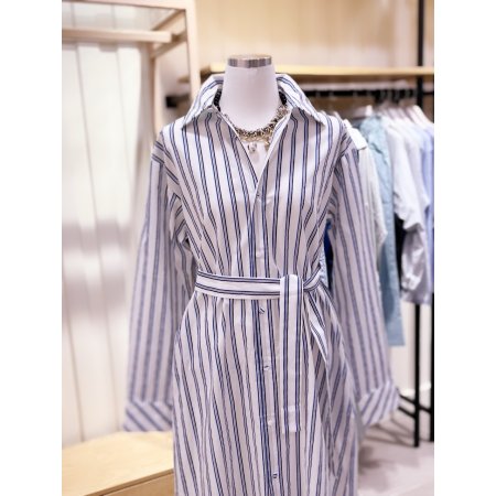 트임 디테일 롱기장 스트라이프 셔츠