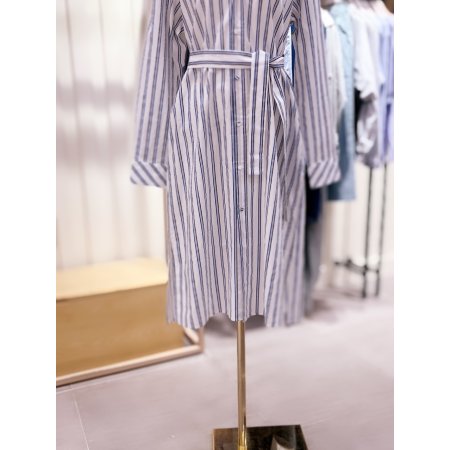 트임 디테일 롱기장 스트라이프 셔츠