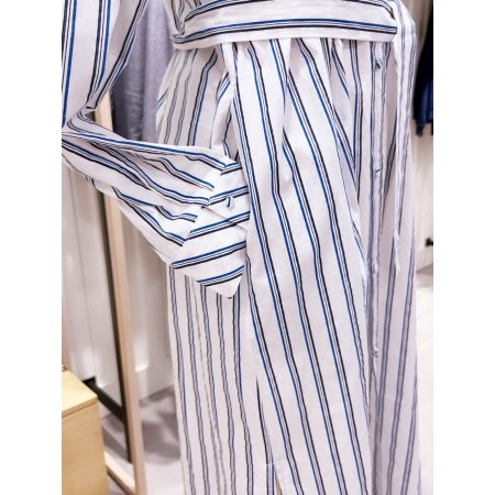 트임 디테일 롱기장 스트라이프 셔츠