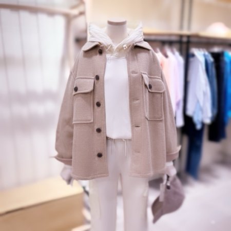 아웃포켓 셔츠형 하프 코트