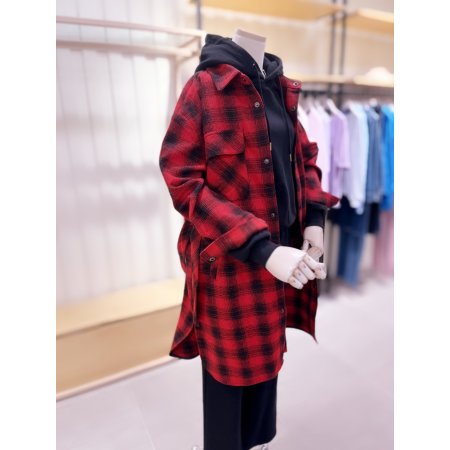 루즈핏 롱셔츠형 체크 점퍼