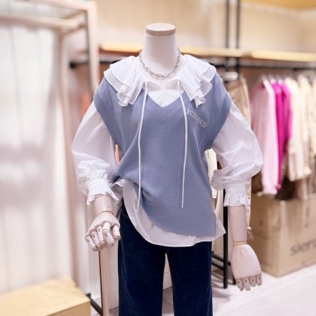 자수 숏기장 브이넥 니트 조끼