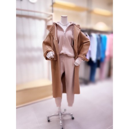 후드 포인트 핸드메이드 롱 코트