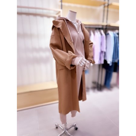 후드 포인트 핸드메이드 롱 코트