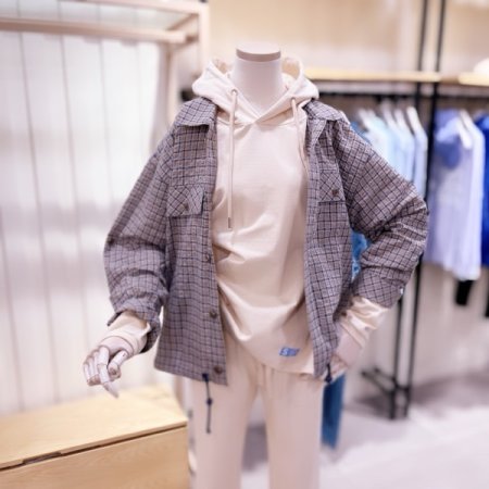 밑단 스트링 체크 셔츠