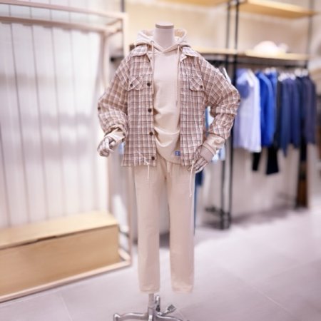 밑단 스트링 체크 셔츠