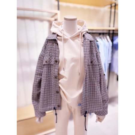 밑단 스트링 체크 셔츠