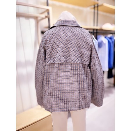 밑단 스트링 체크 셔츠