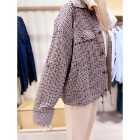 밑단 스트링 체크 셔츠