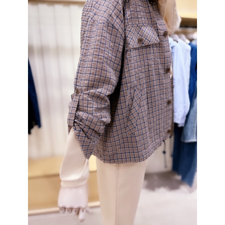 밑단 스트링 체크 셔츠