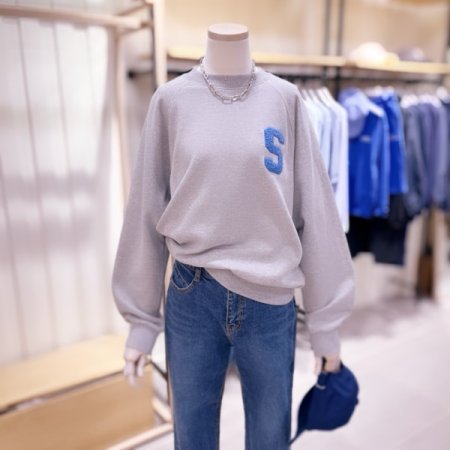 S 부클자수 라글란 티셔츠