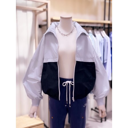 배색 소매 시보리 크랍 점퍼