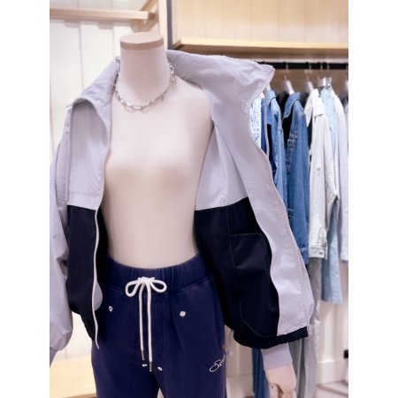 배색 소매 시보리 크랍 점퍼