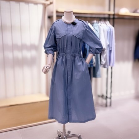 허리밴딩 볼륨소매 롱기장 원피스