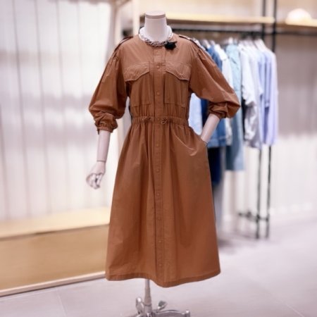 허리밴딩 볼륨소매 롱기장 원피스