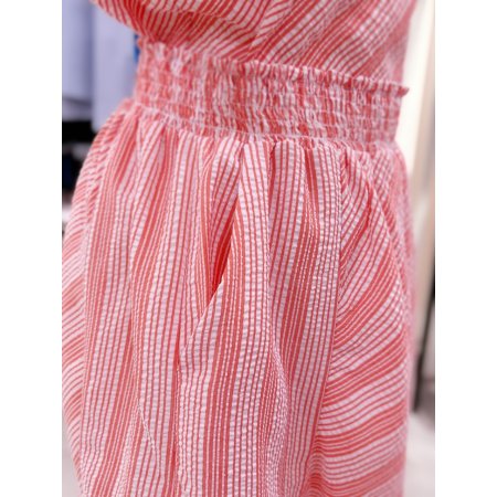 스트라이프 배색 스모킹 롱스커트