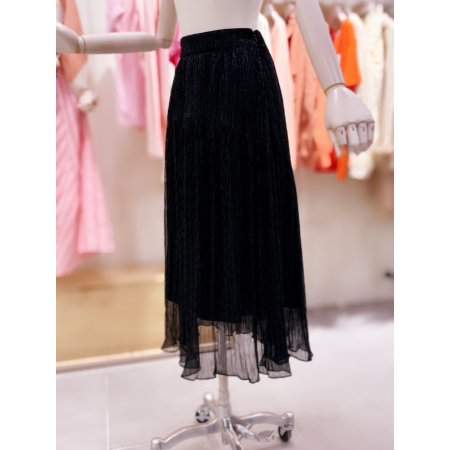 메탈주름지 라운드 절개 롱 스커트