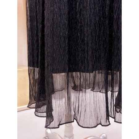 메탈주름지 라운드 절개 롱 스커트