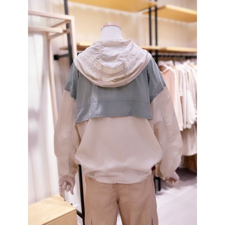 시에로 배색 후드 반집업 아노락 점퍼