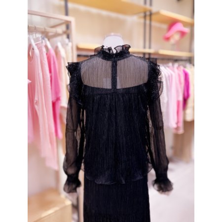 메탈주름지 하이넥 러플 블라우스