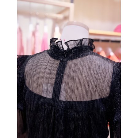 메탈주름지 하이넥 러플 블라우스