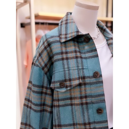 뒷넥 가죽 패치 허리 조임 체크셔츠