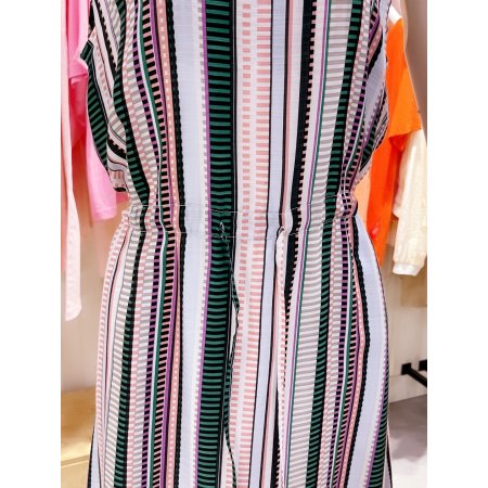 허리 스트링 미디 스트라이프 원피스