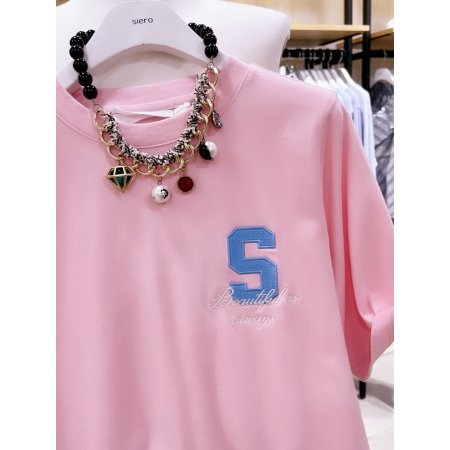 S 자수 포인트 반팔 티셔츠