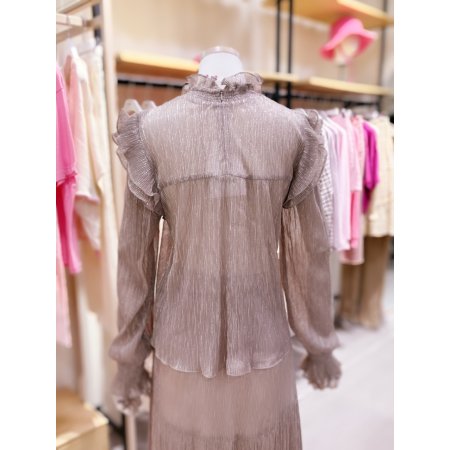 메탈주름지 하이넥라인 러플 블라우스