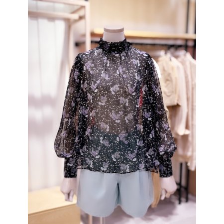 스모킹 금사 플라워 블라우스