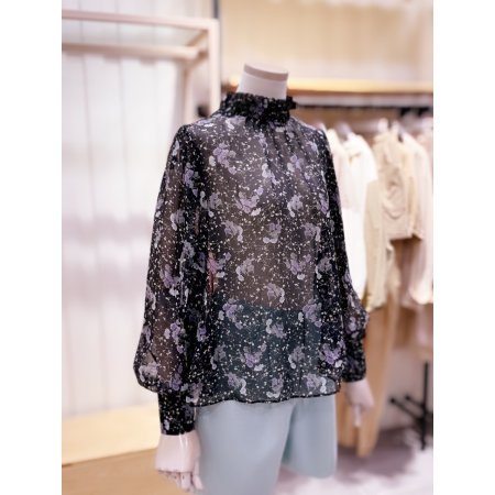 스모킹 금사 플라워 블라우스
