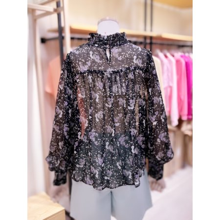 스모킹 금사 플라워 블라우스