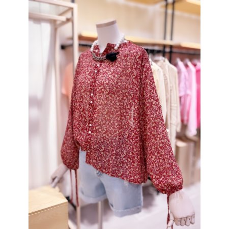 쉬폰 셔링 볼륨 소매 블라우스