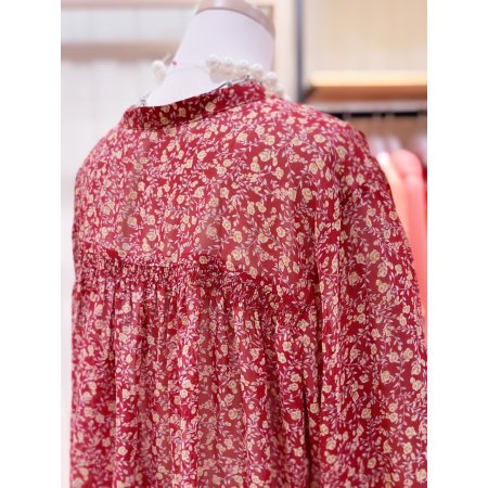 쉬폰 셔링 볼륨 소매 블라우스