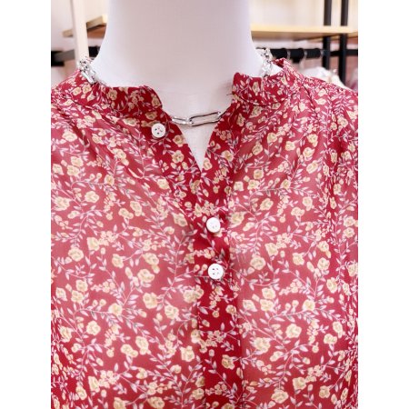 쉬폰 셔링 볼륨 소매 블라우스