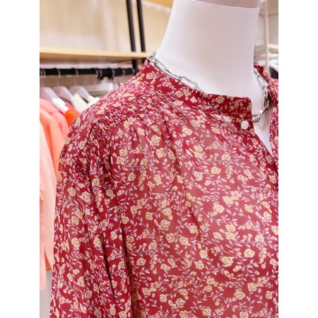 쉬폰 셔링 볼륨 소매 블라우스