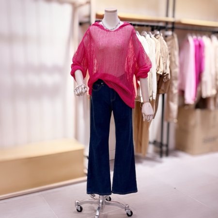 루즈핏 망사 후드 니트