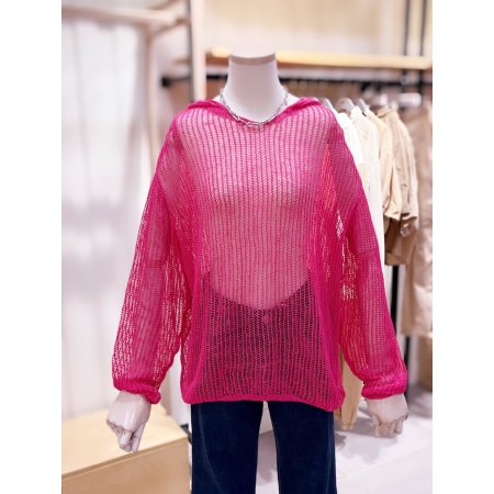 루즈핏 망사 후드 니트