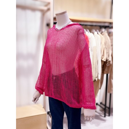 루즈핏 망사 후드 니트