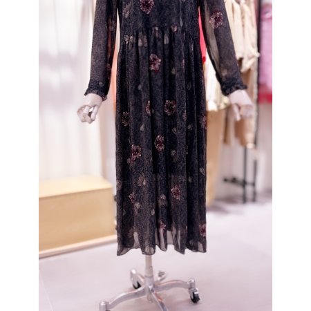 하이넥 러플 플라워 프린트 원피스