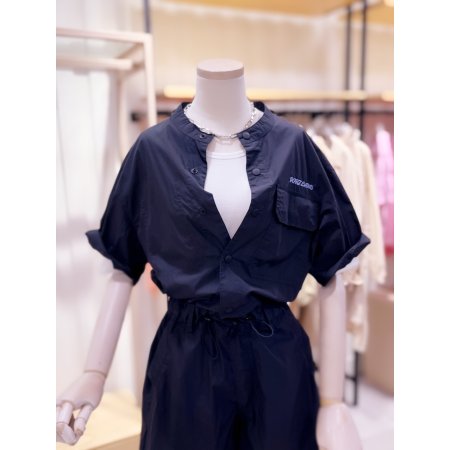 하이넥 허리스트링 반팔 점프수트