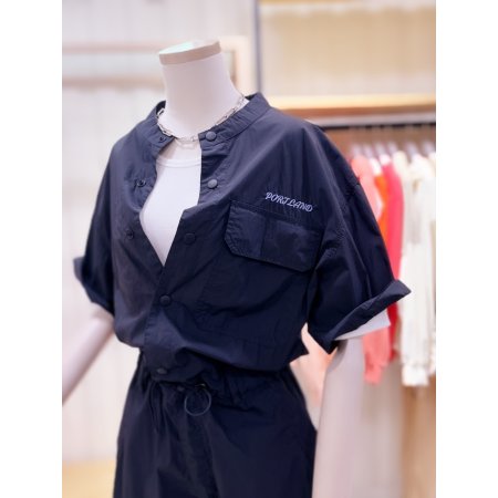 하이넥 허리스트링 반팔 점프수트