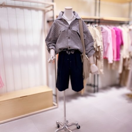 밑단 스트링 포인트 체크 셔츠