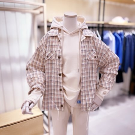 밑단 스트링 포인트 체크 셔츠