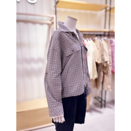 밑단 스트링 포인트 체크 셔츠