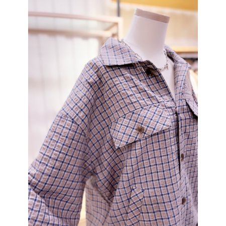 밑단 스트링 포인트 체크 셔츠