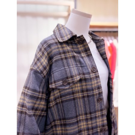 허리 조임 체크셔츠